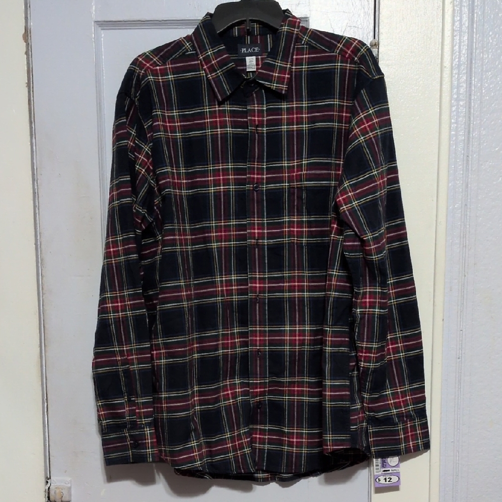 Place Men's Casual Plaid Shirt - Black, Red, Yellow